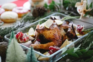A roast chicken with stuffing